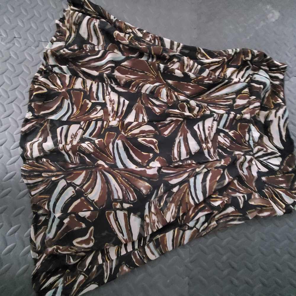Abstract Brown and Black Midi Skirt